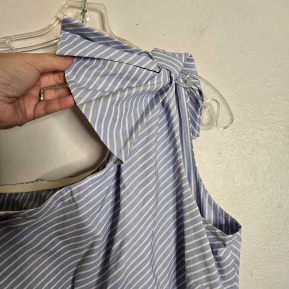 Calvin Klein Preppy Blue White Striped One Shoulder Bow Midi Dress 6 Romantic - Picture 4 of 16